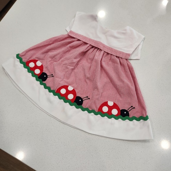 Vintage Class Club Baby Size 18 Months Red White Picnic Summer Ladybug Dress - Picture 13 of 13